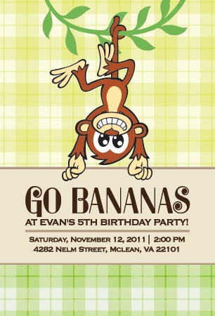 Monkey Themed Birthday Party on Go Bananas  Cute Custom Monkey Birthday Party Invitations And Labels