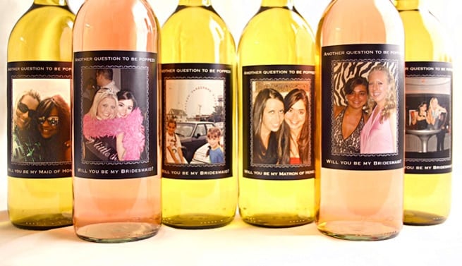 Custom Bridesmaid Wedding Wine Labels, image courtesy of www.myownlabels.com