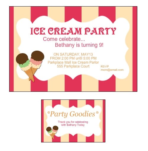 Ice Cream Social Birthday Party Invitation and Custom Label from Bottle Your Brand