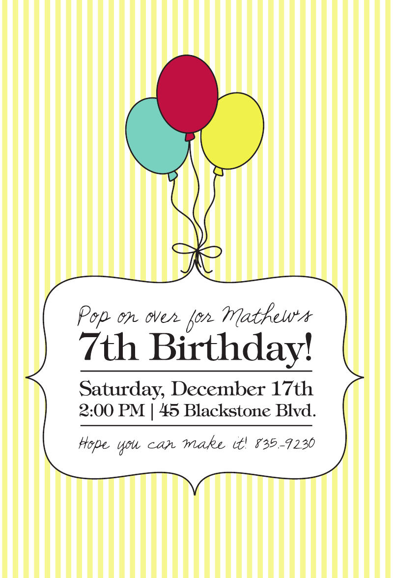 Custom Birthday Party Invitation, Balloons, Kids