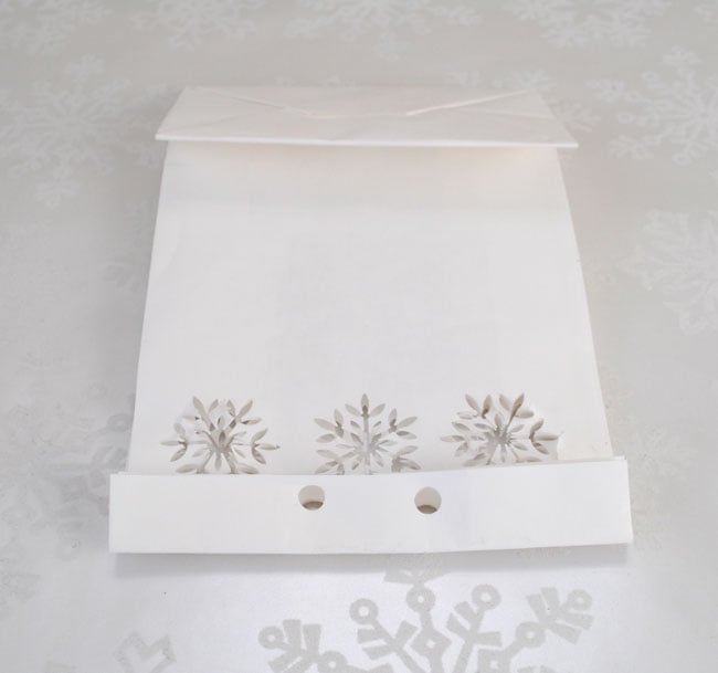 Hole and Snowflake punch placement for DIY holiday food gift bag