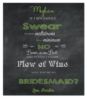 A chalkboard-style wine label to ask your friend to be in your wedding.