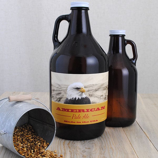 A growler with a custom made label from Bottle Your Brand.