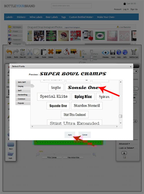 Select a font style from the drop down menu to make your wine label.