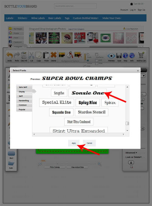 Select a font style from the drop down menu to make your wine label.