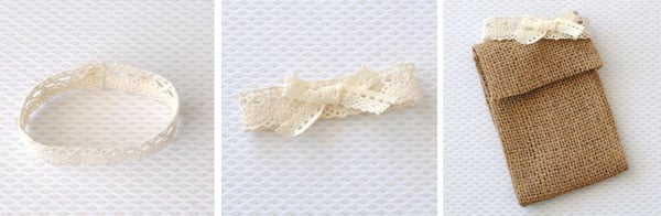 The steps to making the closure for the burlap envelope.