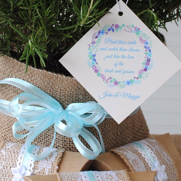 Hang tag for seed packet favors.