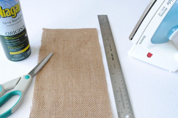 Some of the supplies to make a burlap envelope. No sewing needed.