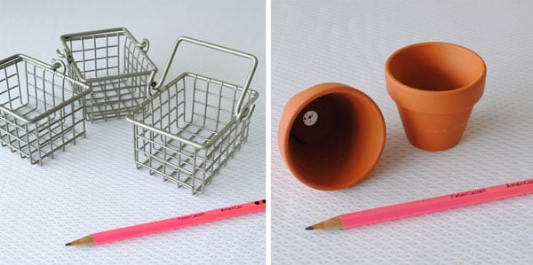 Mini wire baskets and two inch clay pots