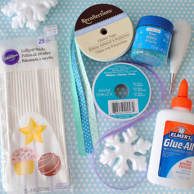 Supplies to make a Frozen snow wand.