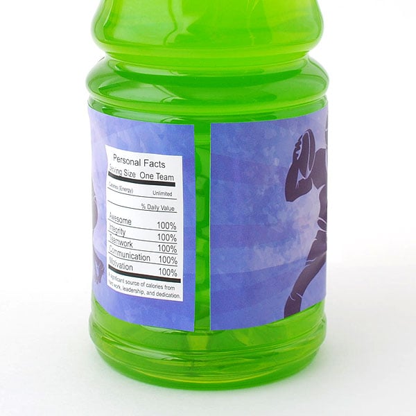 Back view of the 32 oz sports drink bottle with a custom label
