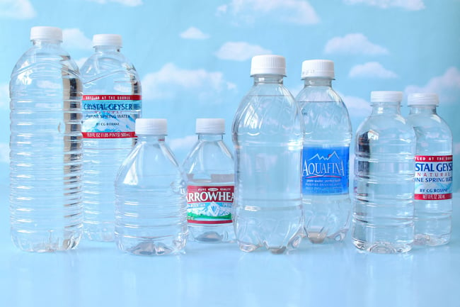 Water bottles with labels removed