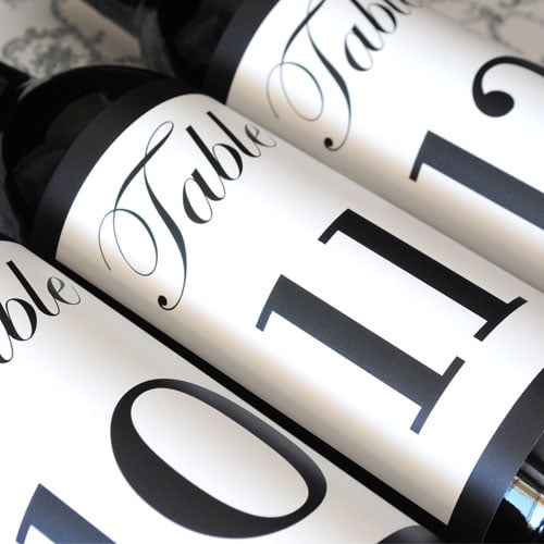 Black and white table number labels