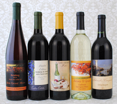Personalized wine labels on bottles