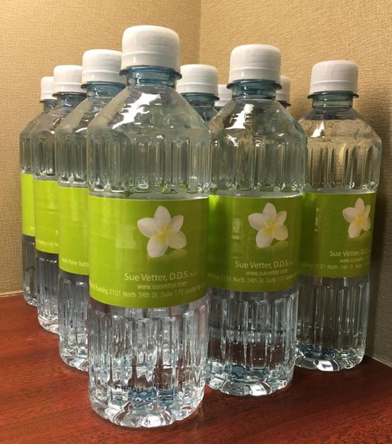 promotional bottled water for a dental practice