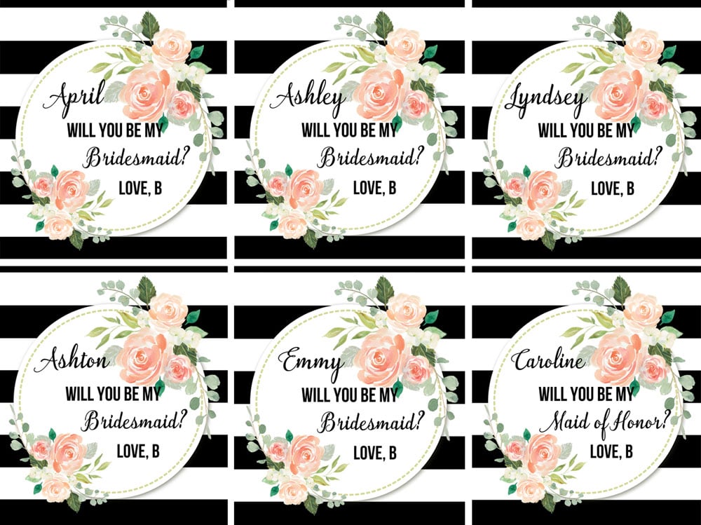 Individual wine labels for bridesmaids