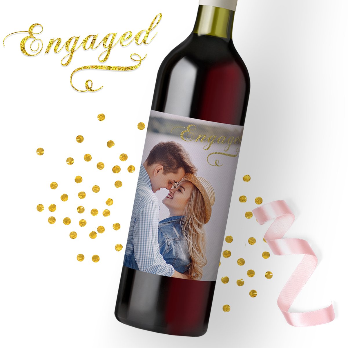 Engagement wine label with photo. Make yours personal using the online designer. 