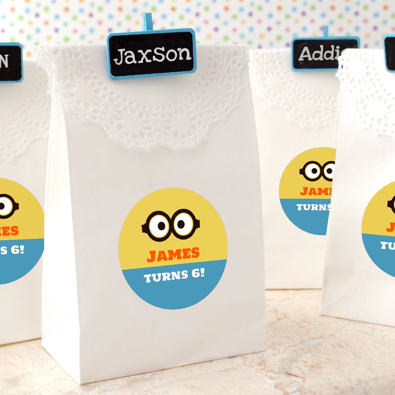 Minion circle stickers for party supporters. How to create your own using your artwork.