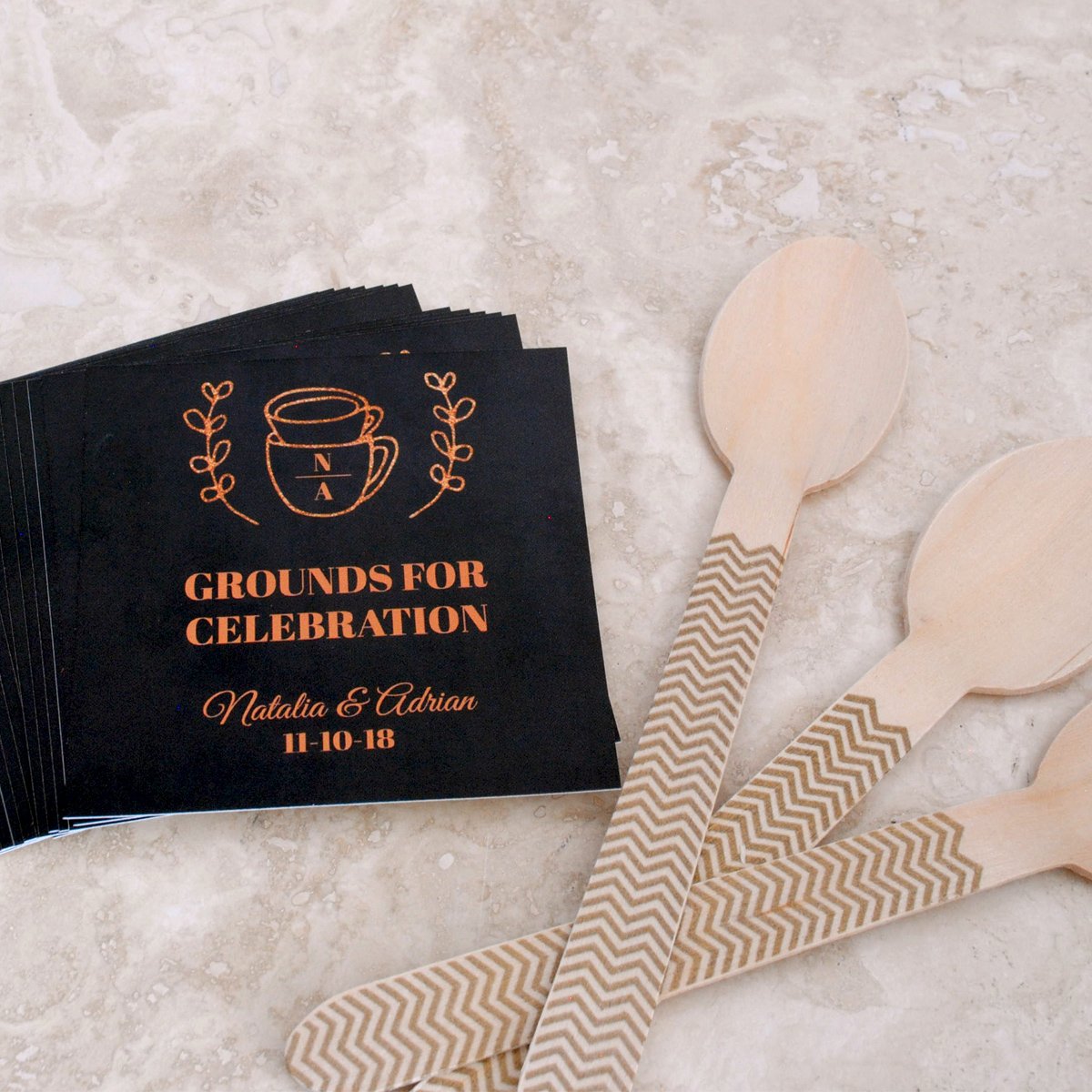 Coffee favor stickers. Personalize online for your wedding.