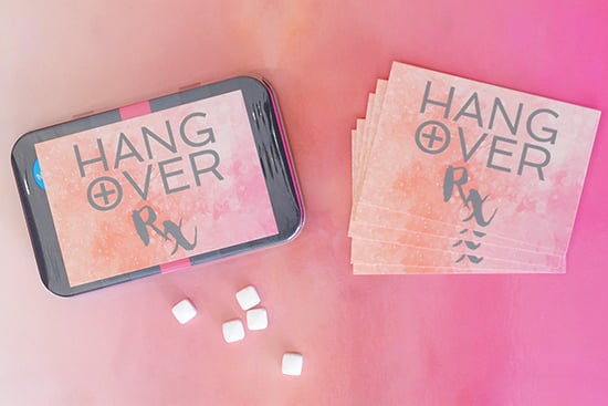 Personalize stickers for hangover recovery kits, like this one for mints.