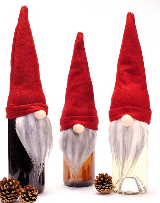 Gnome wine bottle covers in red