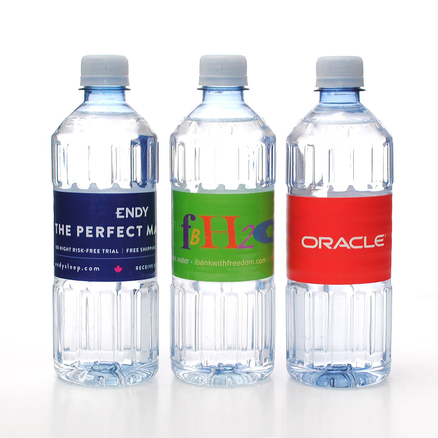 Private label bottled water made from recycled #1 rPET plastic using reduced energy practices.
