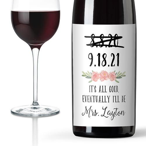 Wine label for cancelled 2020 wedding due to coronavirus.
