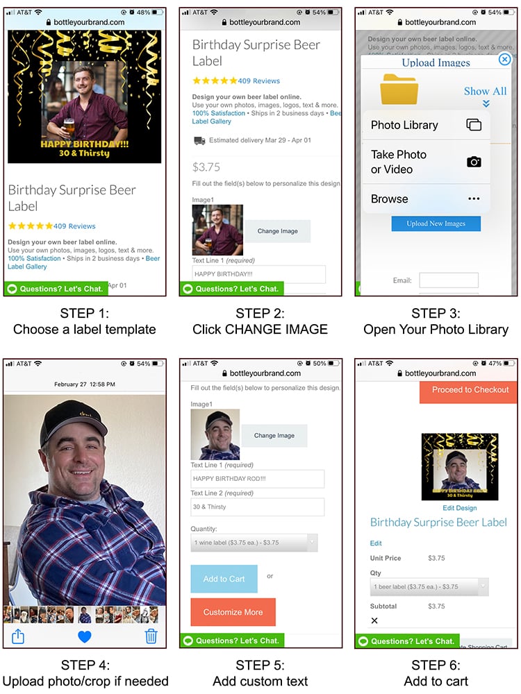 Follow these six easy steps to use your mobile to order personalized labels for events like birthdays, weddings, retirement, baptisms, and more.