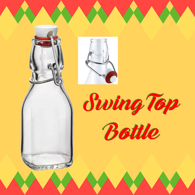 A popular bottle called a swing top bottle for bottling hot sauce Christmas gifts.