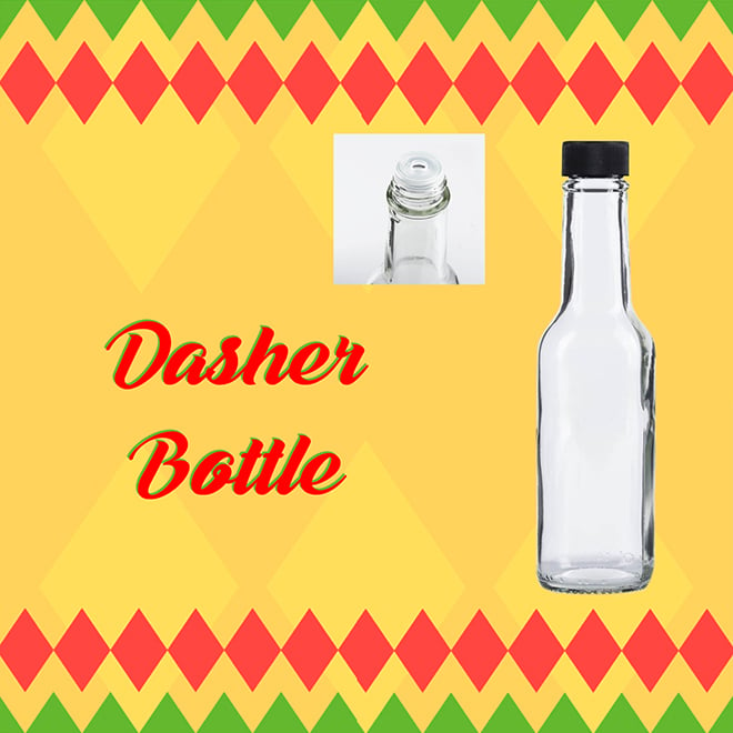 Dasher bottle for hot sauce making. 