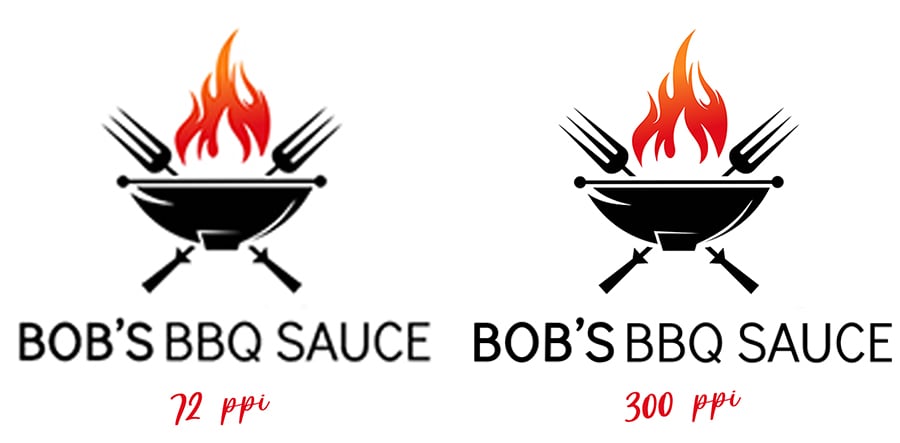 Examples of a blurry logo and sharp logo for printing food labels.

