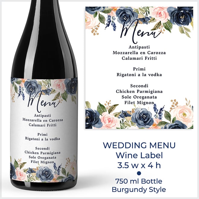 This standard wine label size features plenty of space to upload your wedding menu label and customize to your heart's desire.
