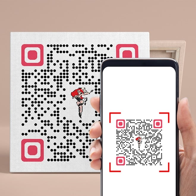 Create a colorful, custom QR code with your logo and business colors. Then turn it into a custom canvas for your wall.