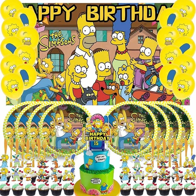 A party supply set with the Simpsons characters.