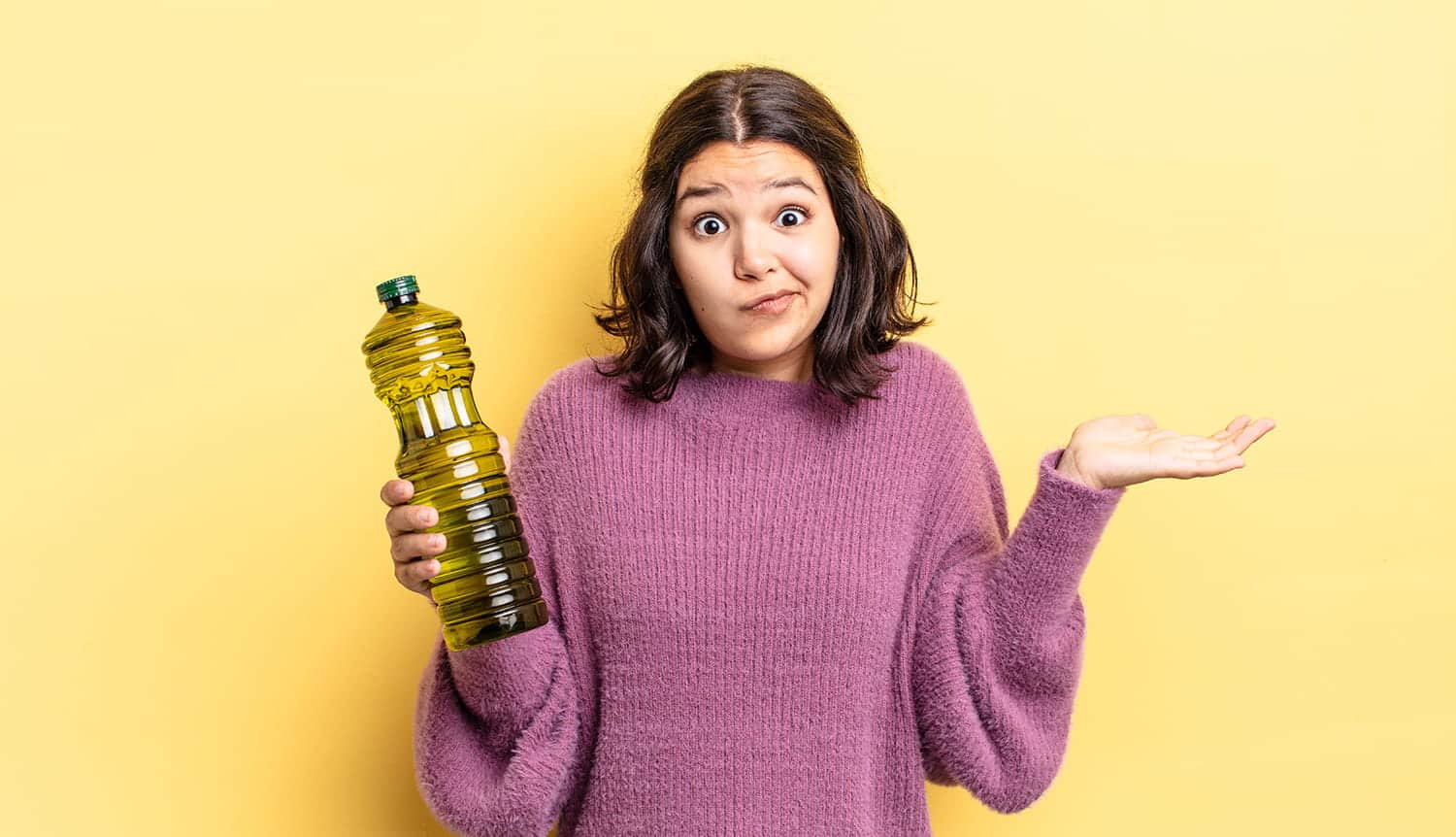 woman confused about what label size fits her bottle