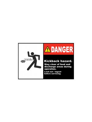 Kickback Hazard Stay Clear Safety Label