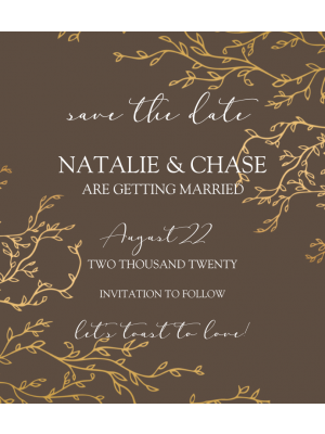 Save the Date Gold Branches Wine Label