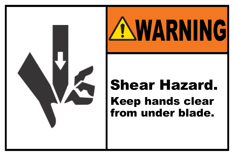 Shear Hazard Keep Hands Clear Safety Label